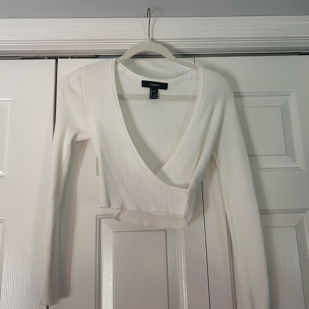 Forever 21 White Ribbed Wrap Top